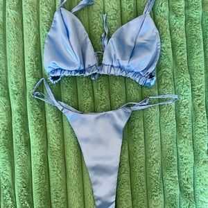 Light blue satin lingerie set
